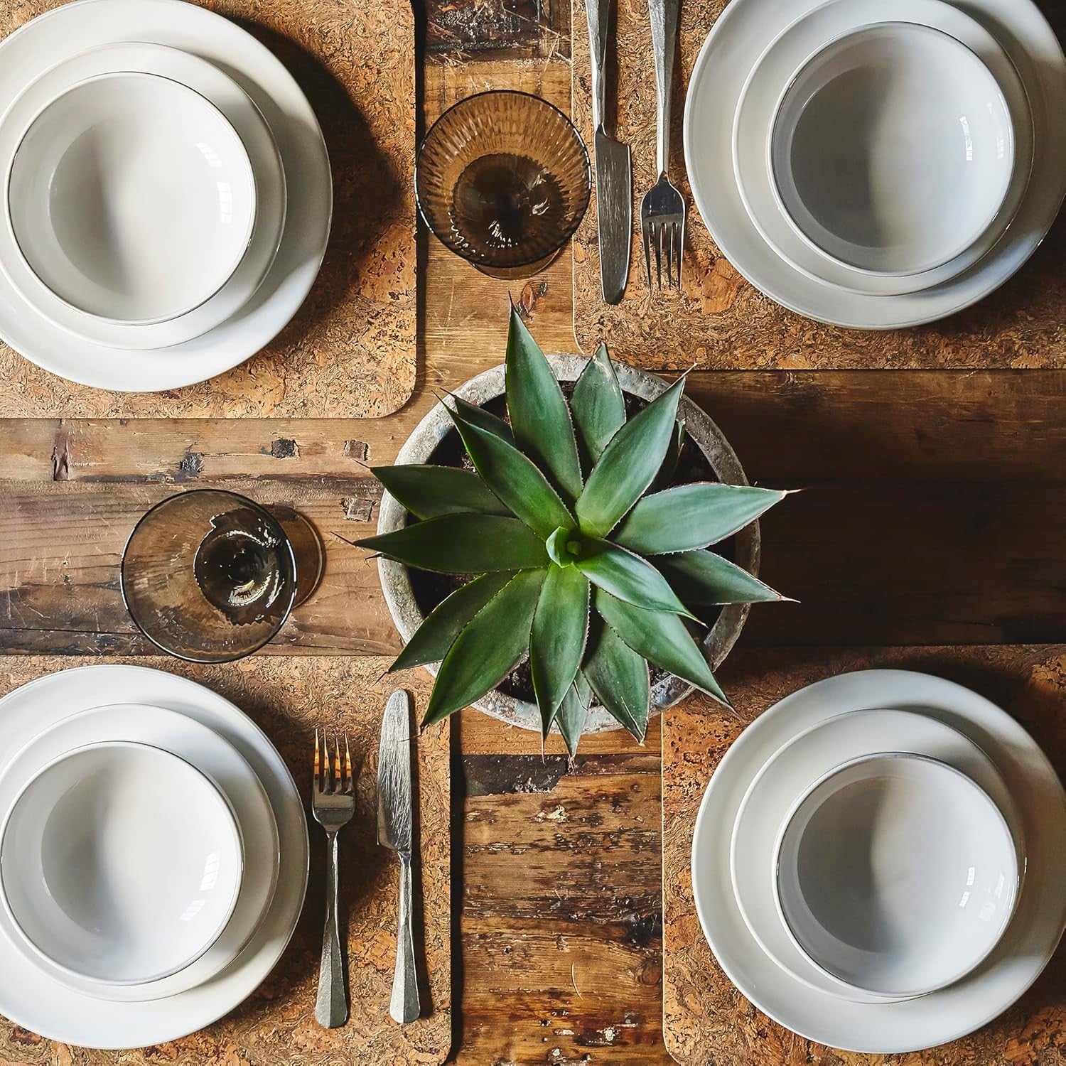16pc White Stoneware Dinner Set Plates Bowls Microwave Dishwasher Safe