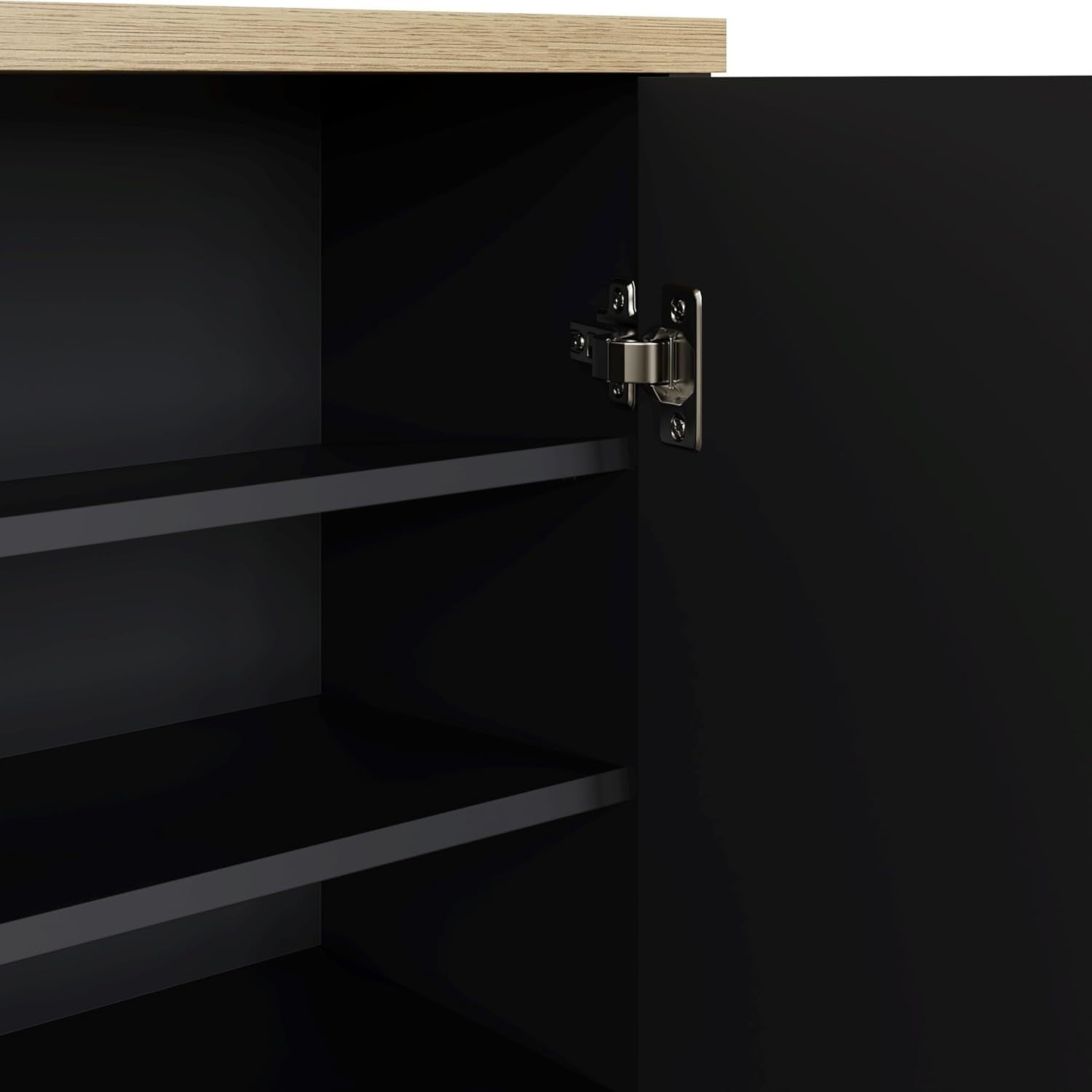 Slim Black Shoe Cabinet Storage with 2 Doors, Adjustable Shelves, Hallway