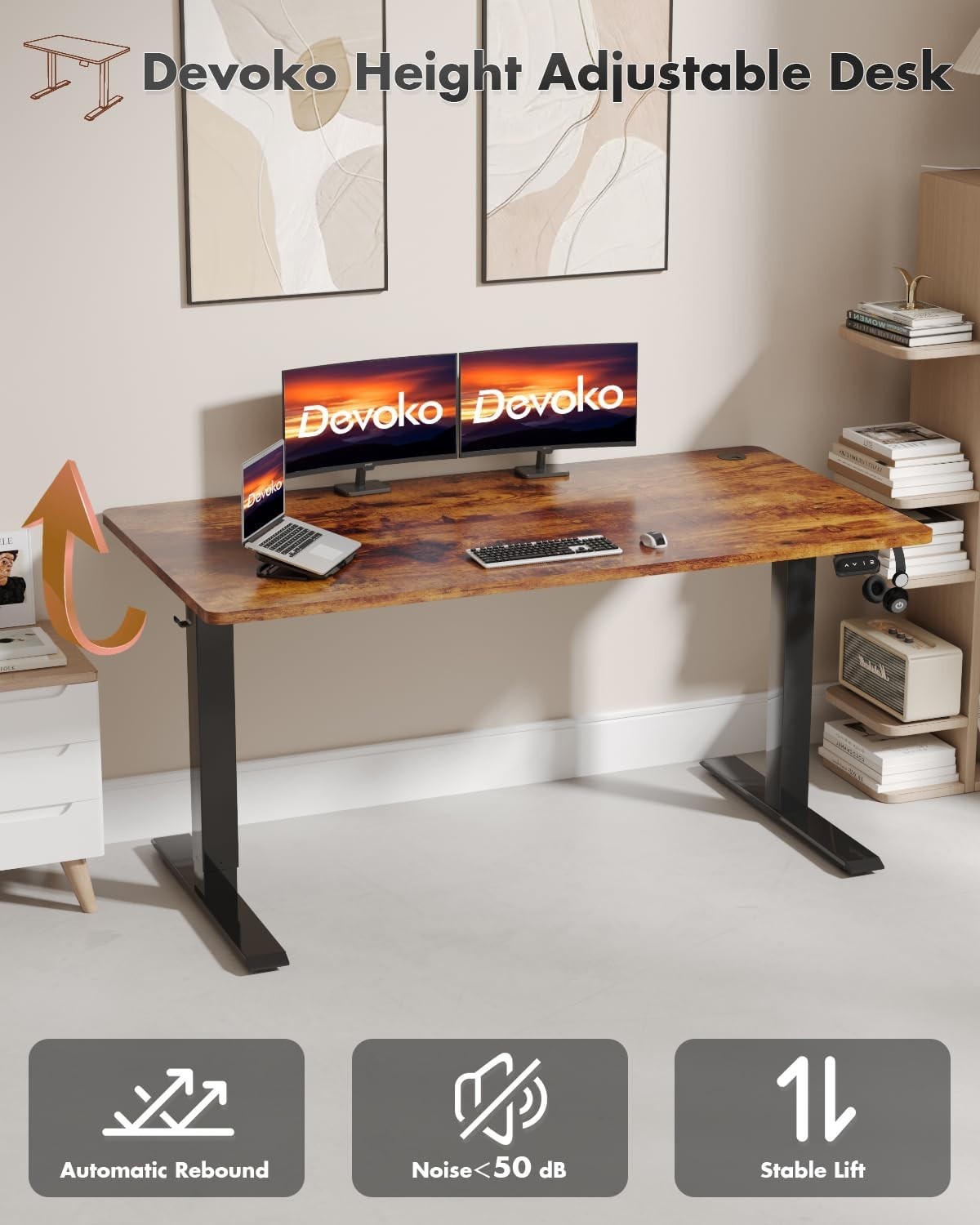 Electric Height Adjustable Standing Desk 160x70cm Rustic Brown Ergonomic Table