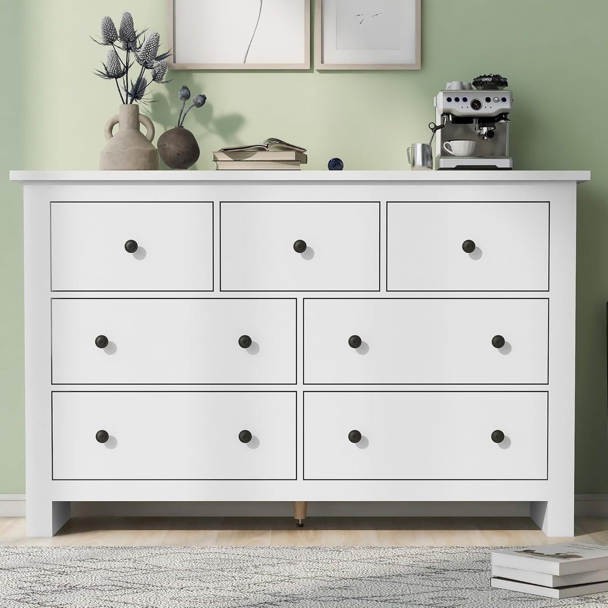 White 7 Drawer Sideboard Storage Cabinet - Spacious, Modern, Kitchen & Hallway