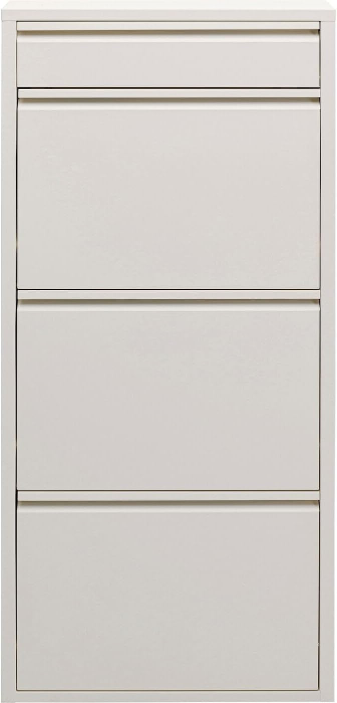 Slim Metal Shoe Storage Cabinet with Tipping Drawers – Cream Hallway Unit 115cm