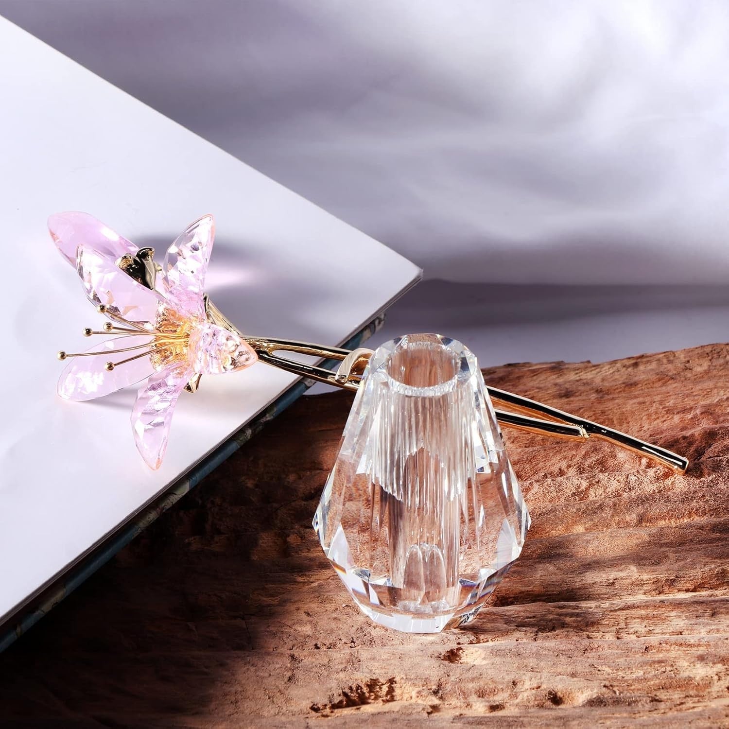 Pink Crystal Lily Flower Ornament • Luxury Glass Vase Figurine • Elegant Floral