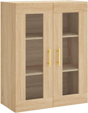 Wall Mounted Sonoma Oak Storage Cabinet with Glass Doors & Gold Handles