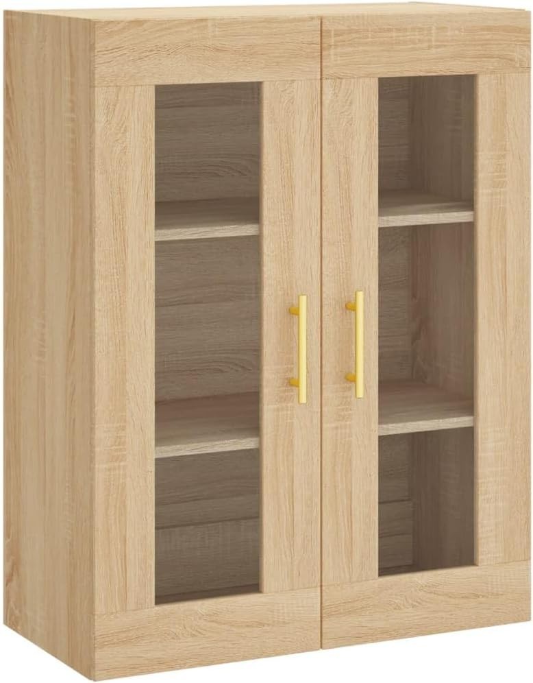 Wall Mounted Sonoma Oak Storage Cabinet with Glass Doors & Gold Handles