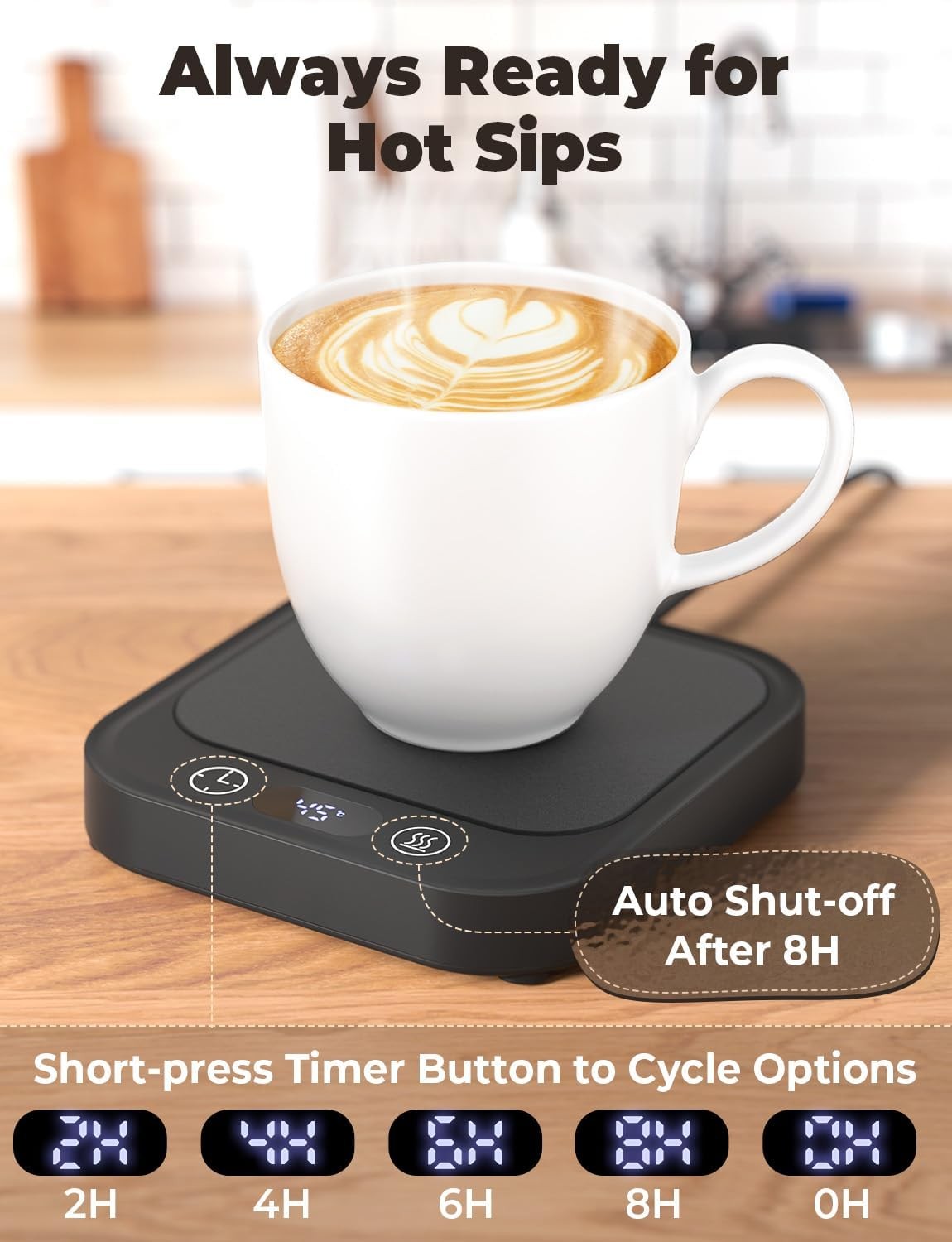 Coffee Mug Warmer 4 Temp Settings 8H Timer Desk Cup Heater