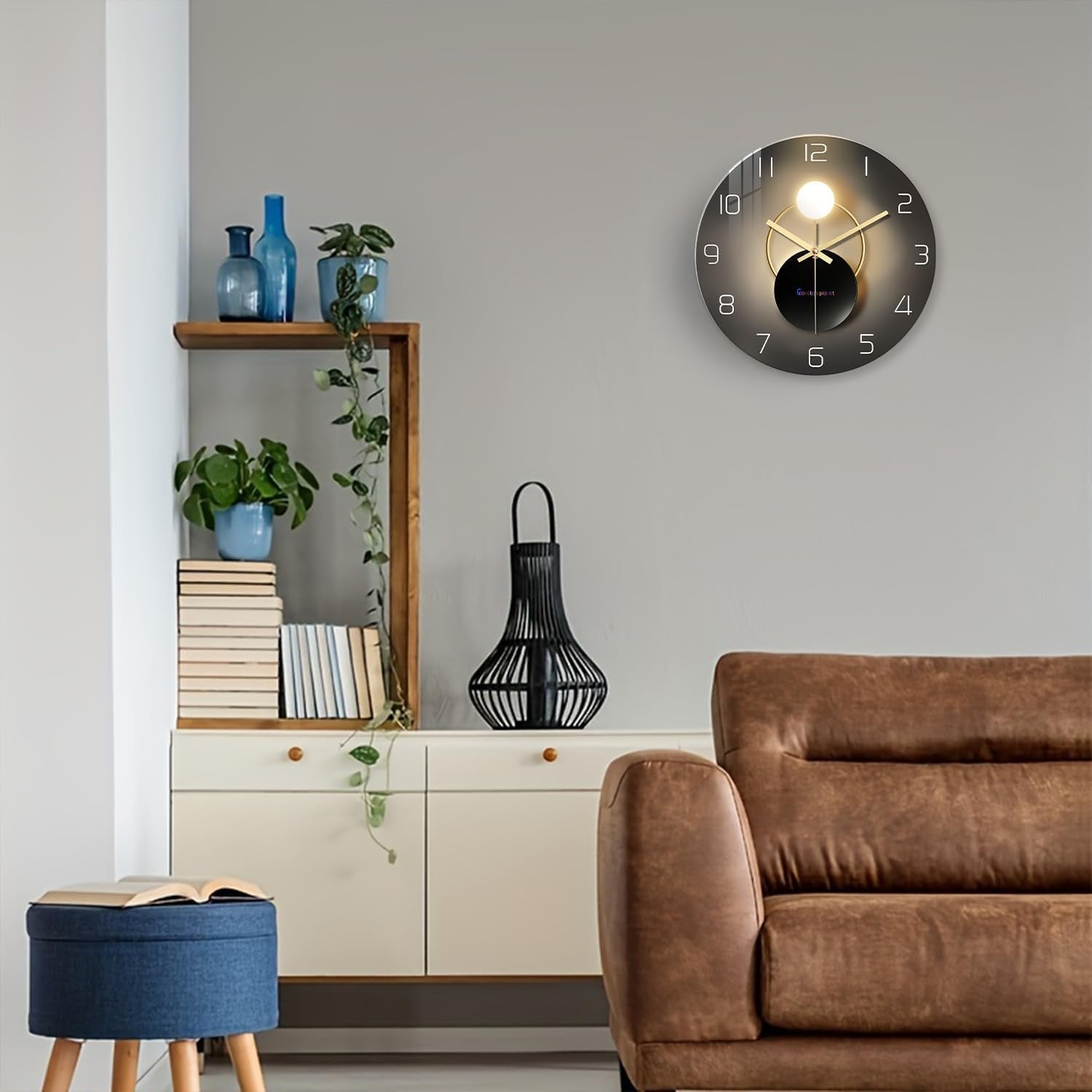 Modern 14" Black Gold Glass Wall Clock Silent Non-Ticking Luxury Home Decor