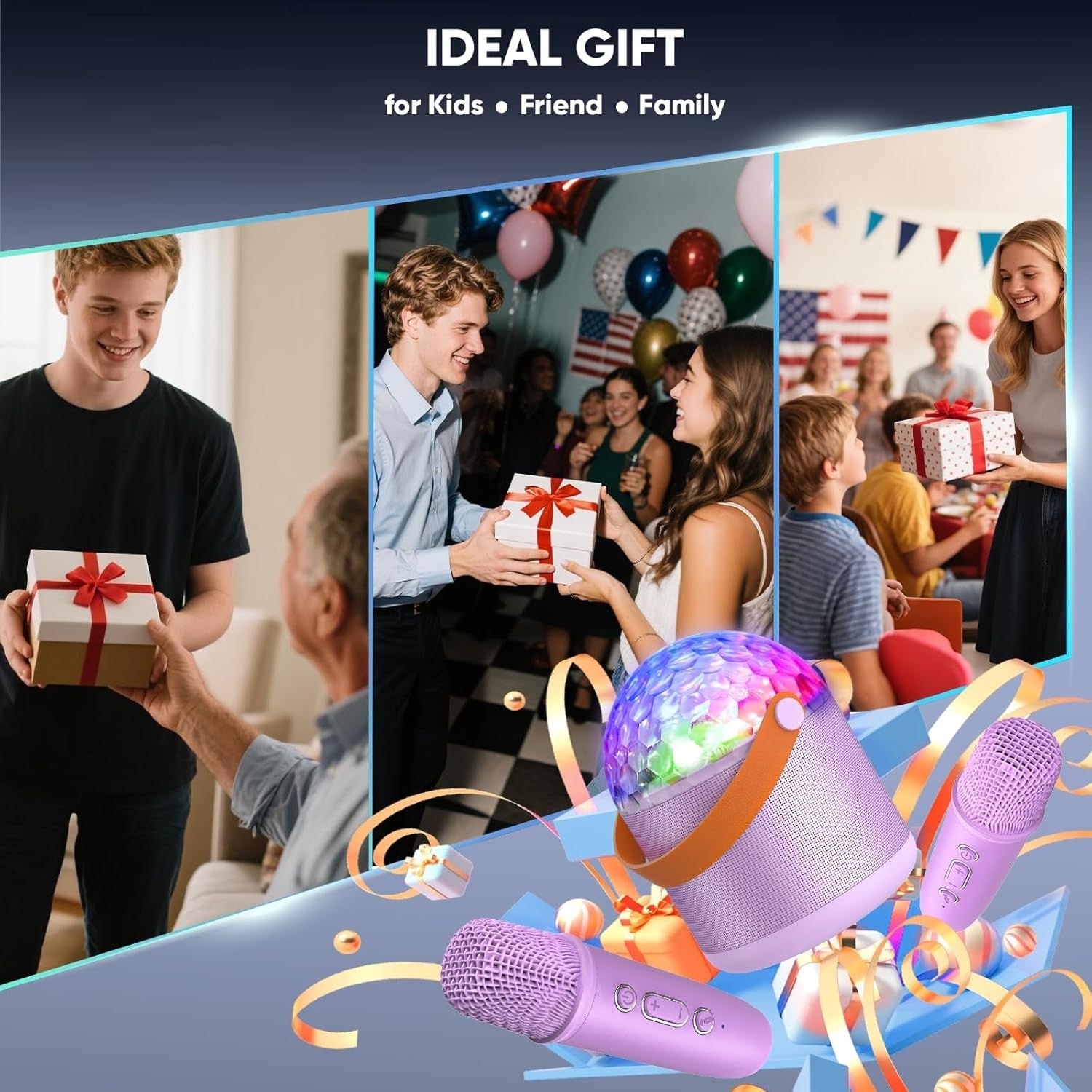 Girls Mini Karaoke Machine with 2 Mics LED Party Speaker Gift
