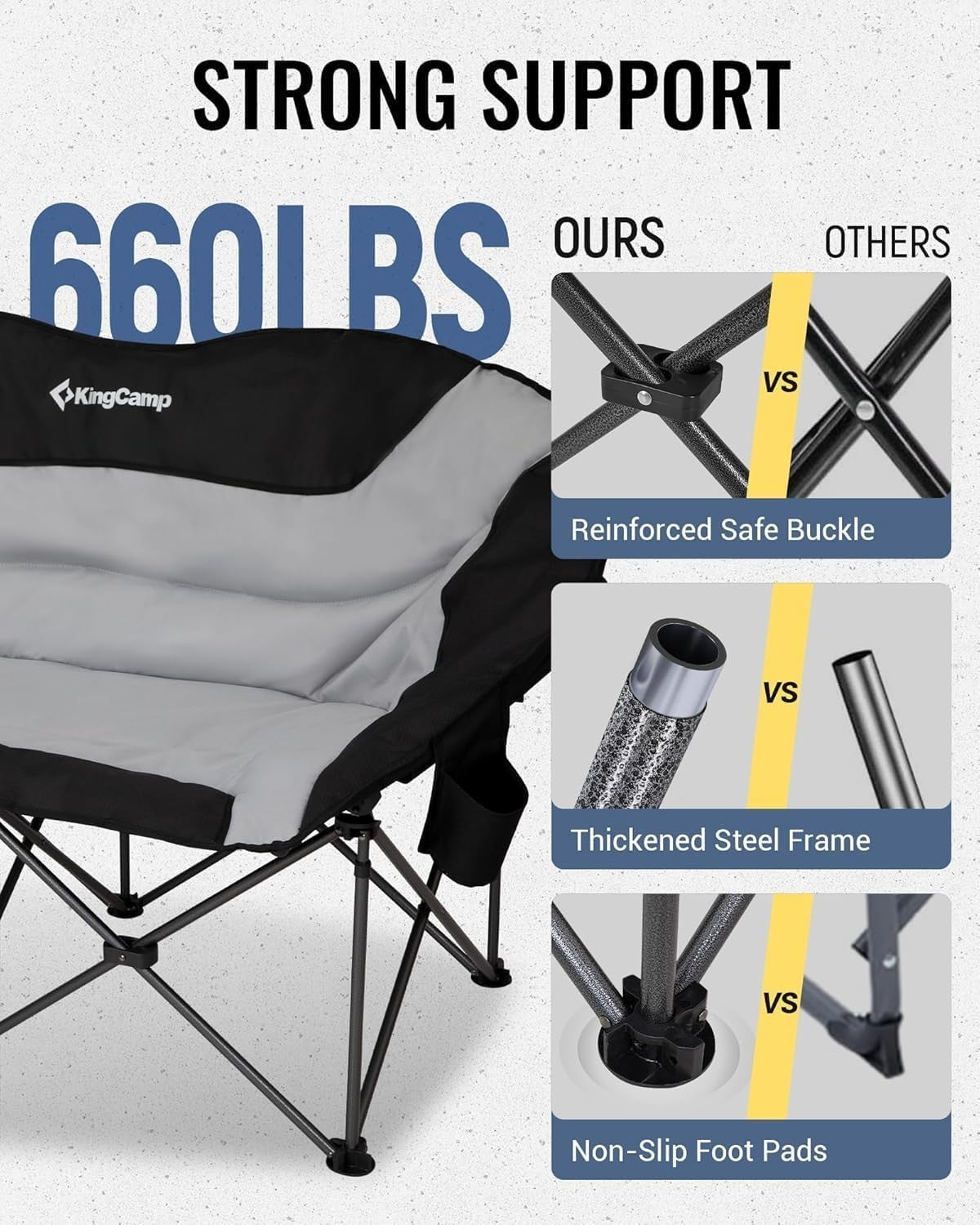 Folding Double Camping Chair Sofa 300kg Padded Armrest Cup Holder