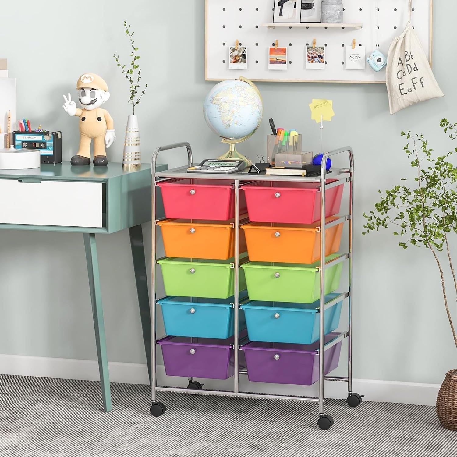 Rainbow 10 Drawer Rolling Storage Cart Utility Trolley Craft Organizer