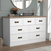 Wide Chest of Drawers 7 Drawer Unit White Oak Storage Cabinet Bedroom