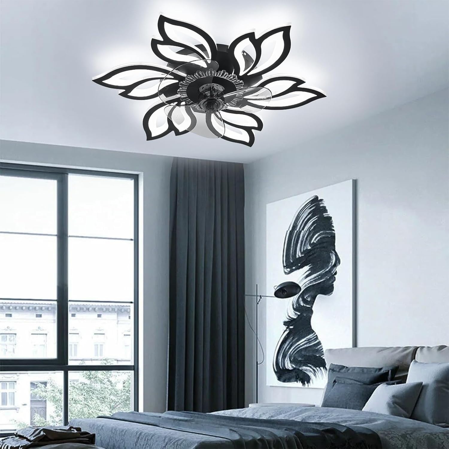 Warmiehomy 63CM Modern Ceiling Fan with Lights, 72W LED, 6-Speed, Remote
