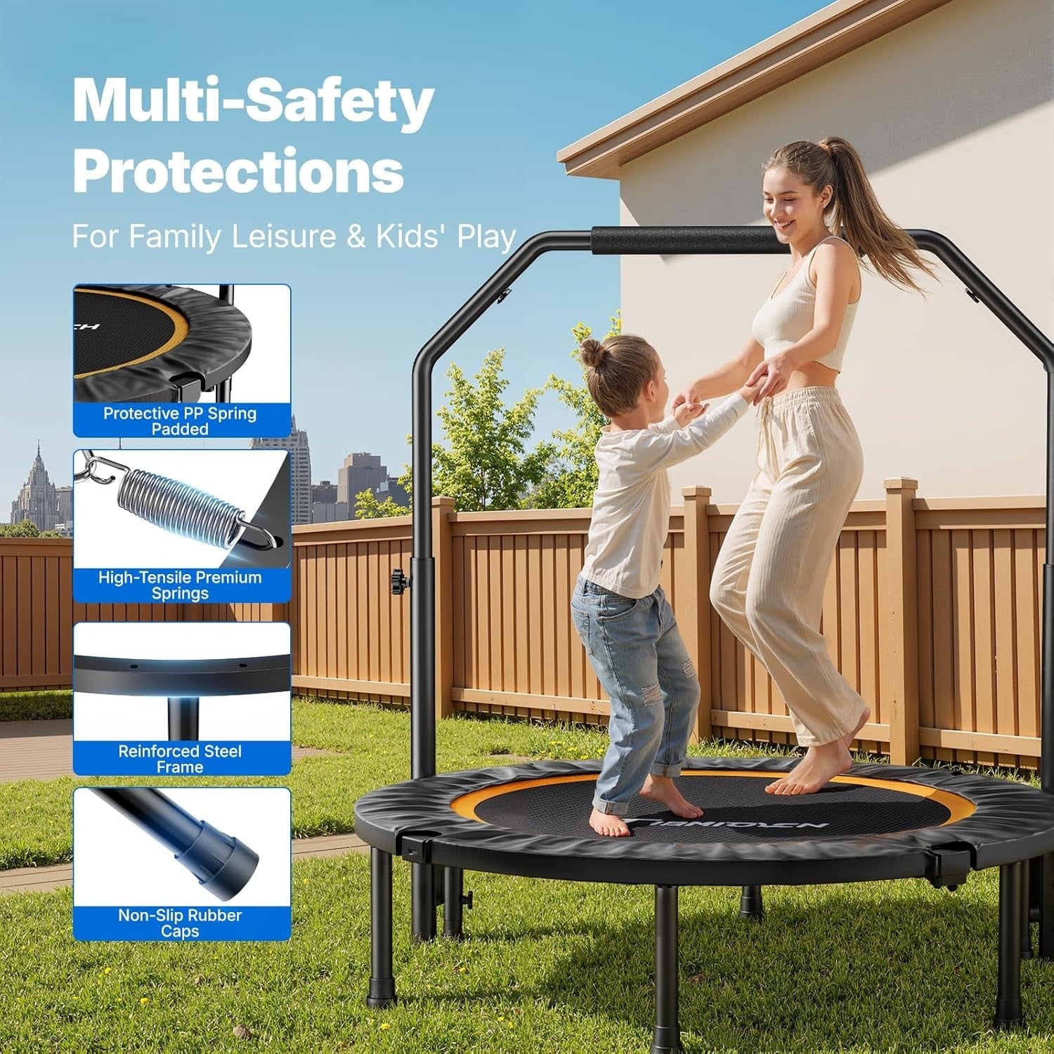 40” Foldable Fitness Rebounder Trampoline Quiet Indoor Exercise 330lb