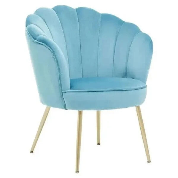 Aqua Velvet Scalloped Chair Gold Legs Accent Armchair for Modern Interiors
