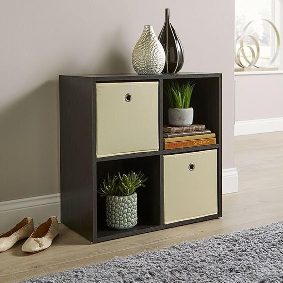 Modern 4-Cube Storage Shelf Unit Black 60cm – Compact Display Bookcase Home