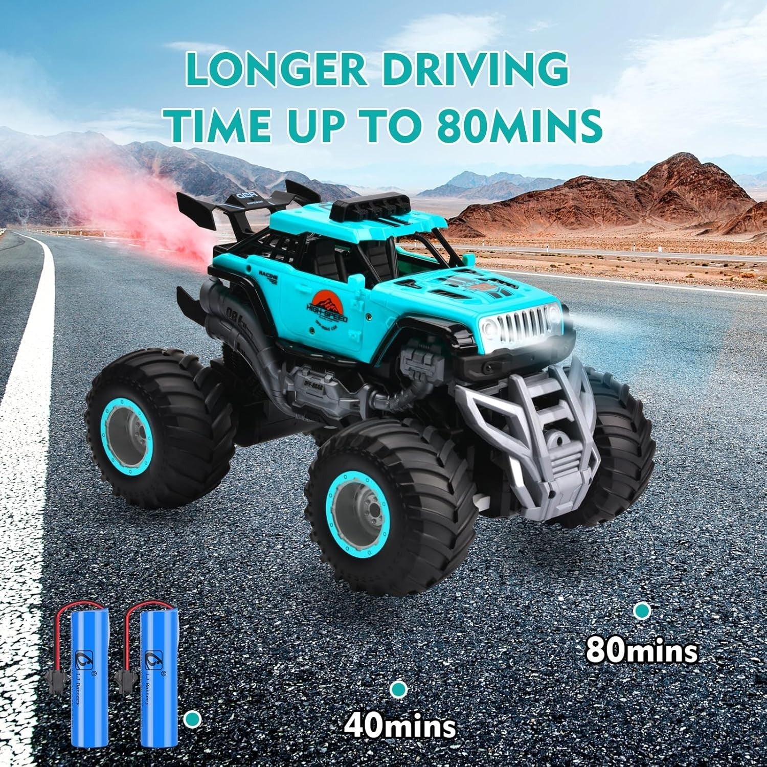 All Terrain RC Monster Truck 2.4GHz Spray Car w/ Lights Music 2 Batteries
