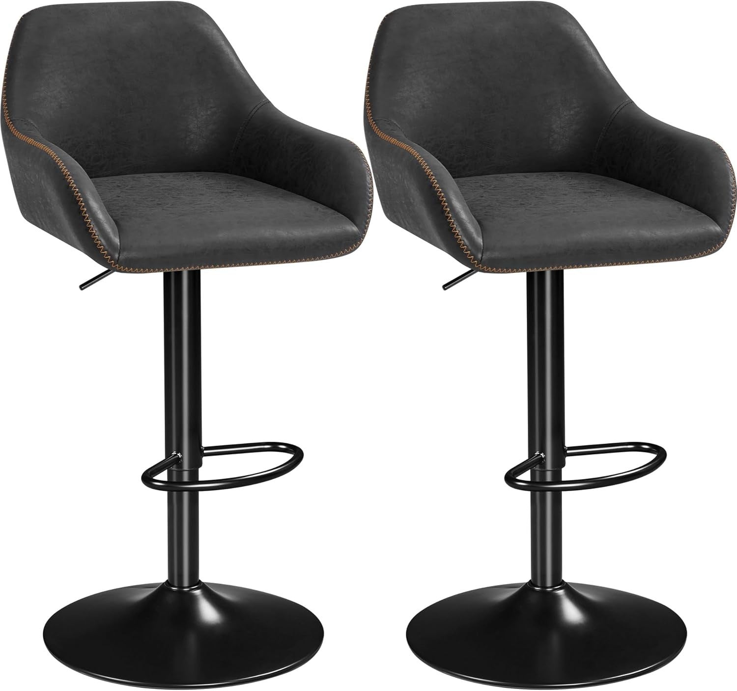 Adjustable Black Leather Bar Stools Set of 2 Swivel Counter Chairs