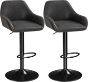 Adjustable Black Leather Bar Stools Set of 2 Swivel Counter Chairs
