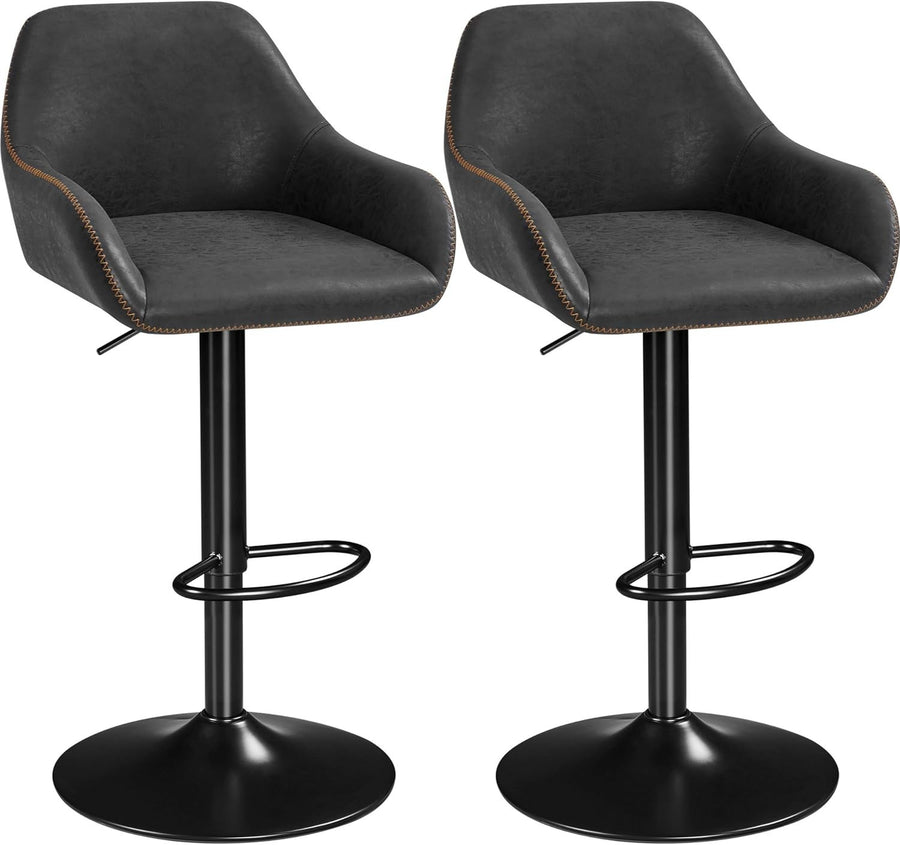 Adjustable Black Leather Bar Stools Set of 2 Swivel Counter Chairs