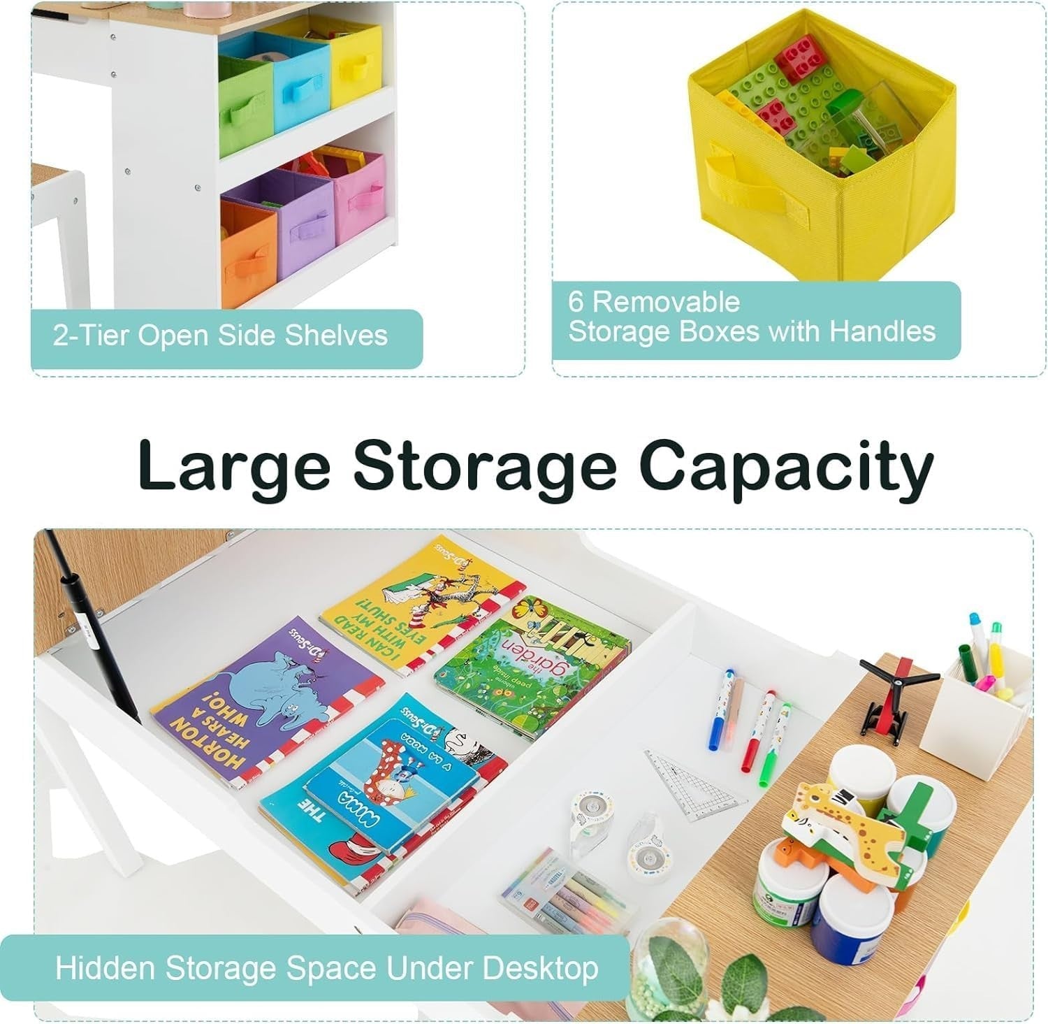 Kids 2-in-1 Art Table & Chair Set with Storage Bins, Paper Roll for Drawing