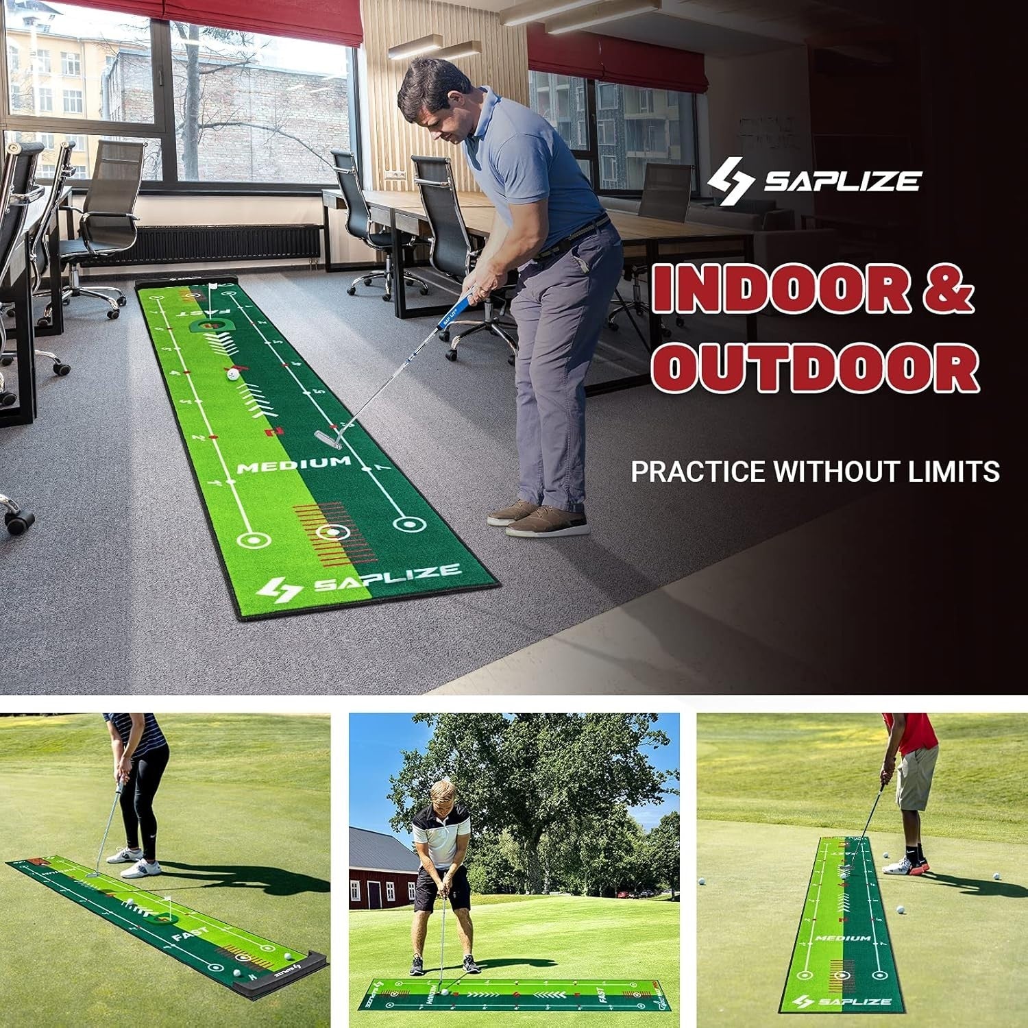 Golf Putting Mat Indoor Practice Green Non Slip Alignment Training Aid