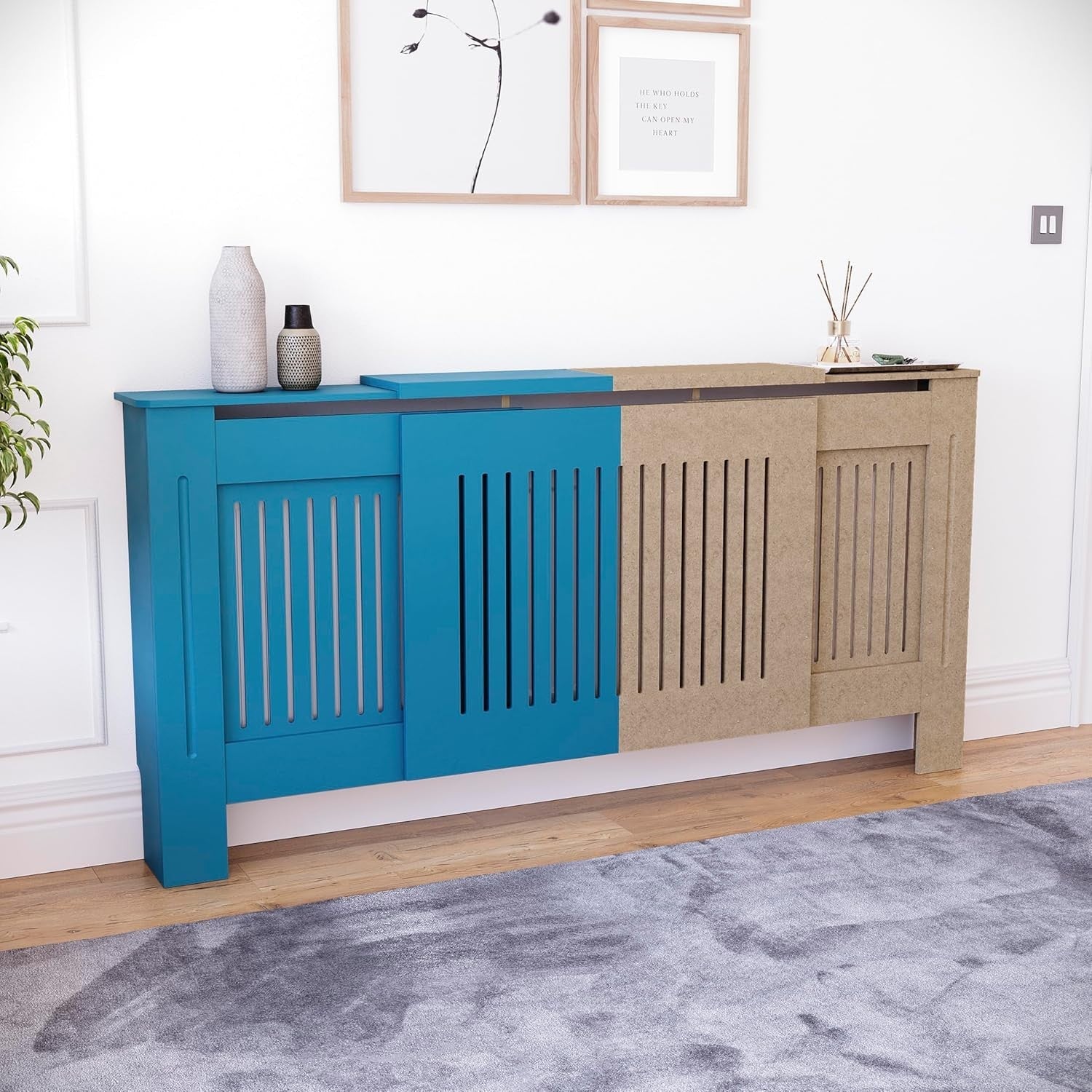 Adjustable Unfinished Radiator Cover | Modern MDF Slatted Cabinet