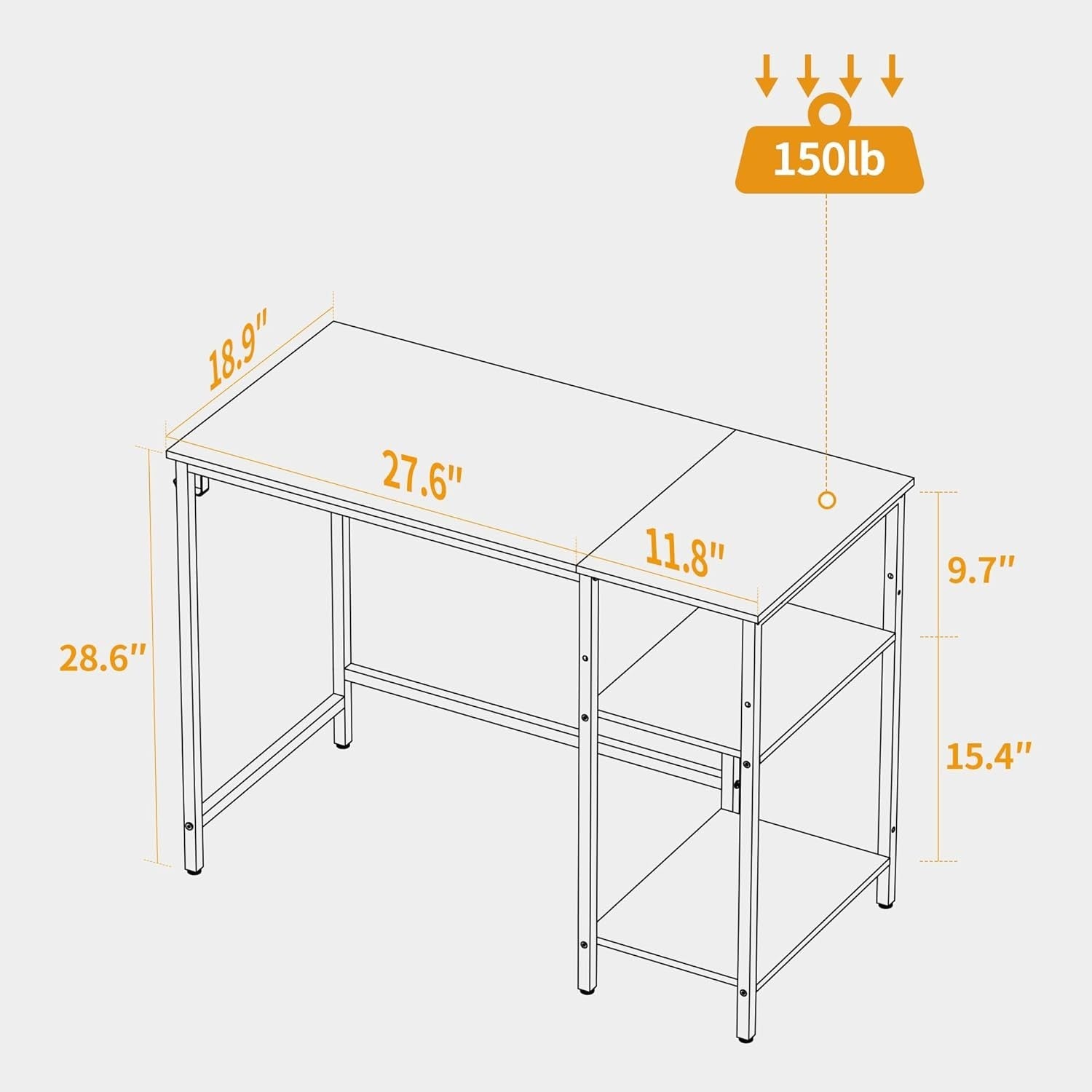 White 100x48cm Computer Desk w/2 Shelves Small Home Office Workstation