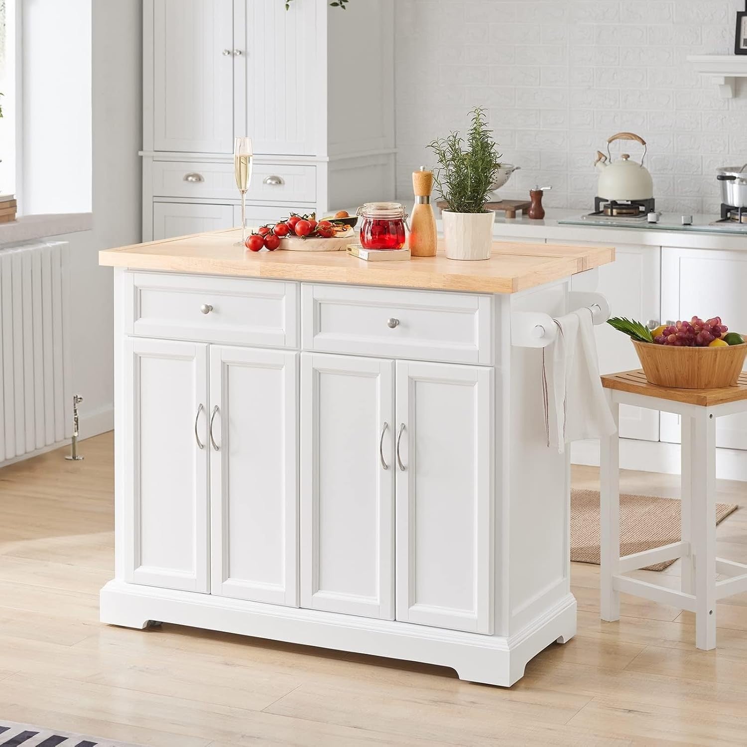 Rolling Kitchen Island Cart with Extendable Worktop, Drawers & Adjustable Shelve
