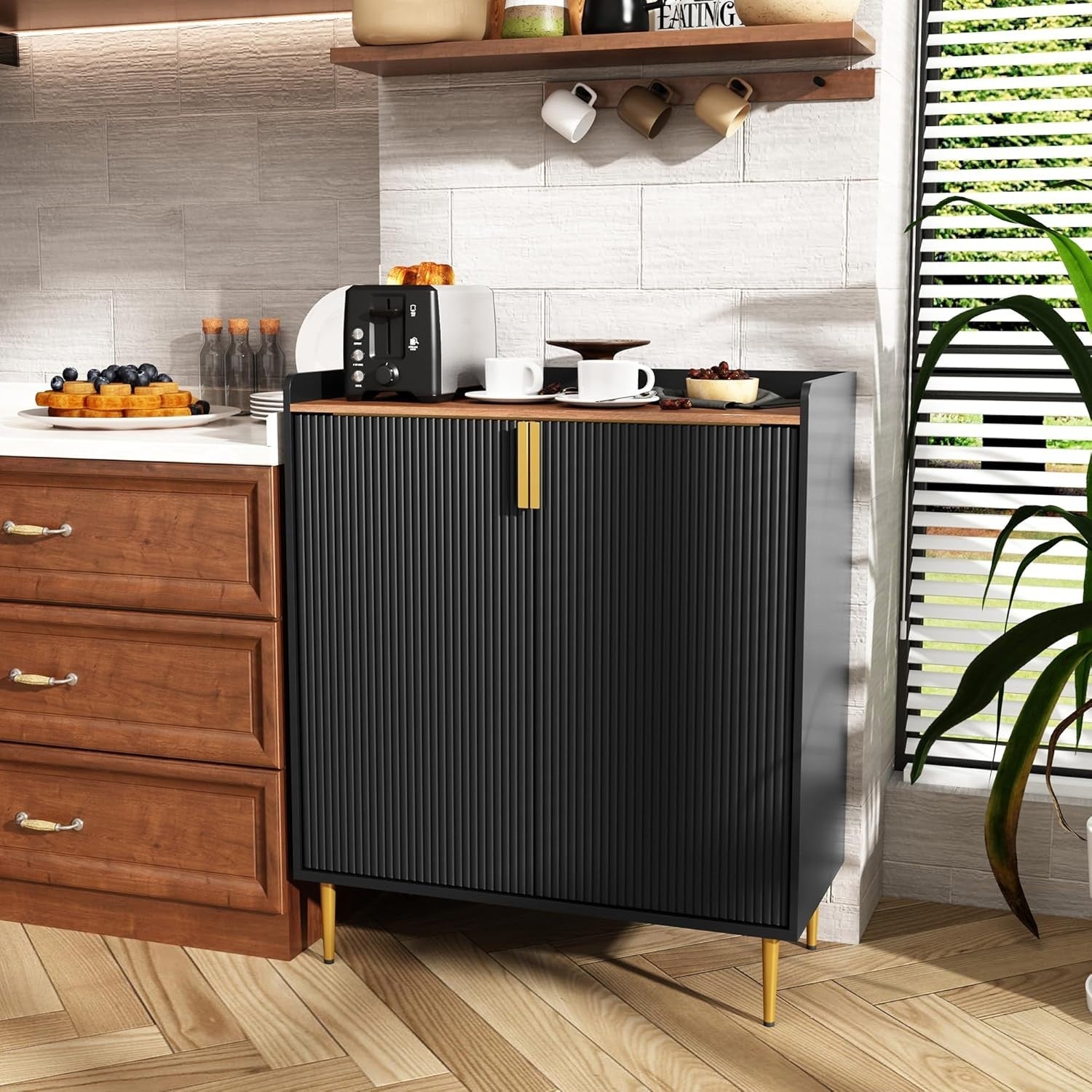 Modern Drinks Cabinet with Wine Rack & Glass Holders – 9 Bottle Sideboard