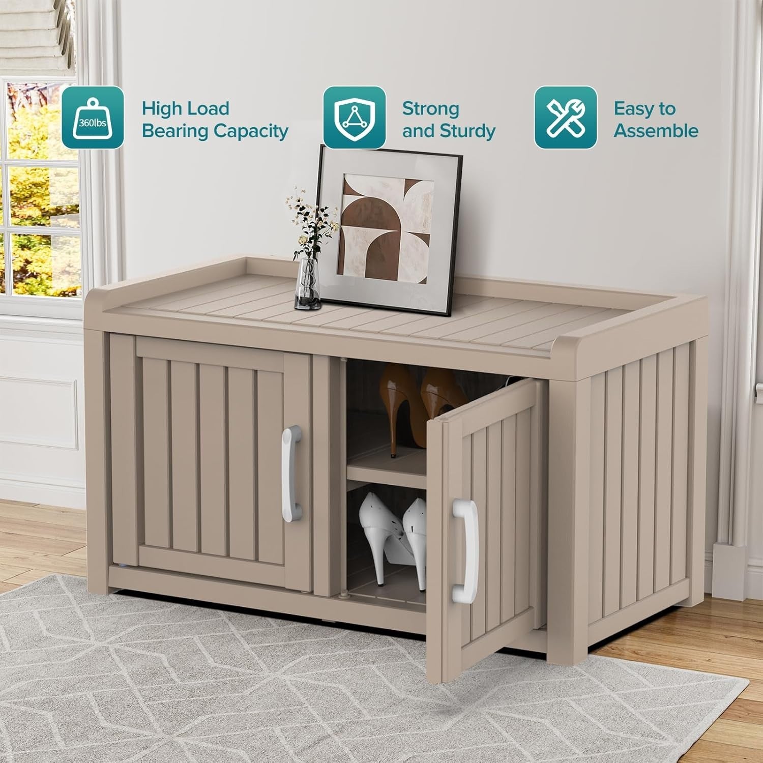 Indoor/Outdoor Resin Shoe Cabinet with Adjustable Shelves & Seat Grey