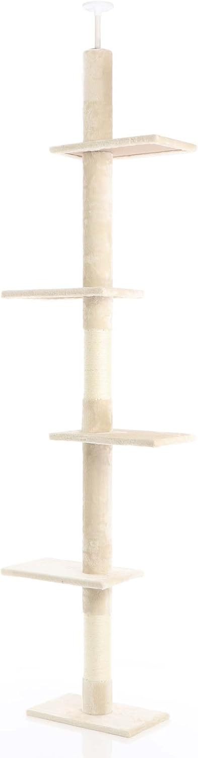 Floor to Ceiling Cat Tree Tower Adjustable 230–276cm 4 Level Sisal Scratching Po