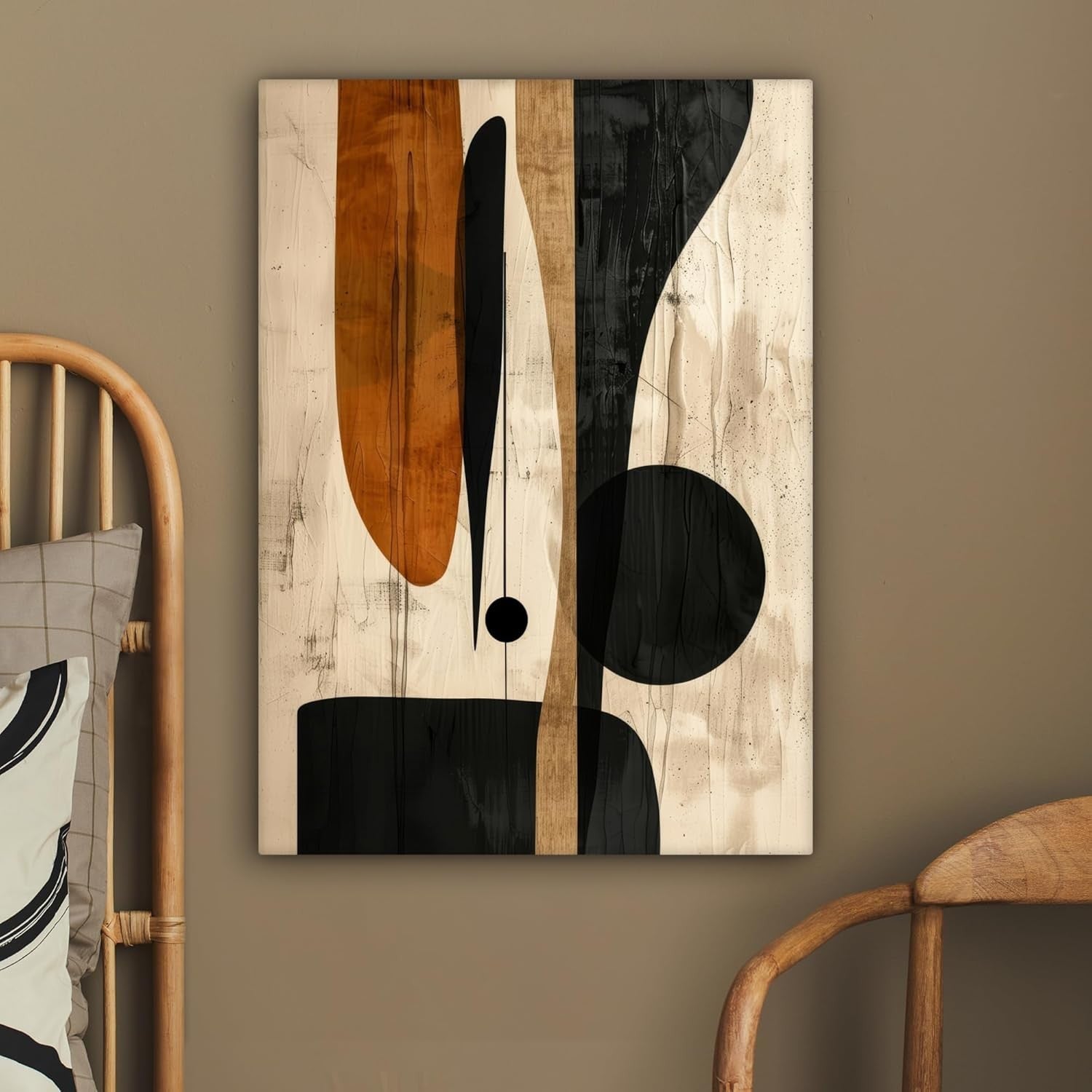 Large Framed Canvas Wall Art 50x70cm Beige Black Abstract