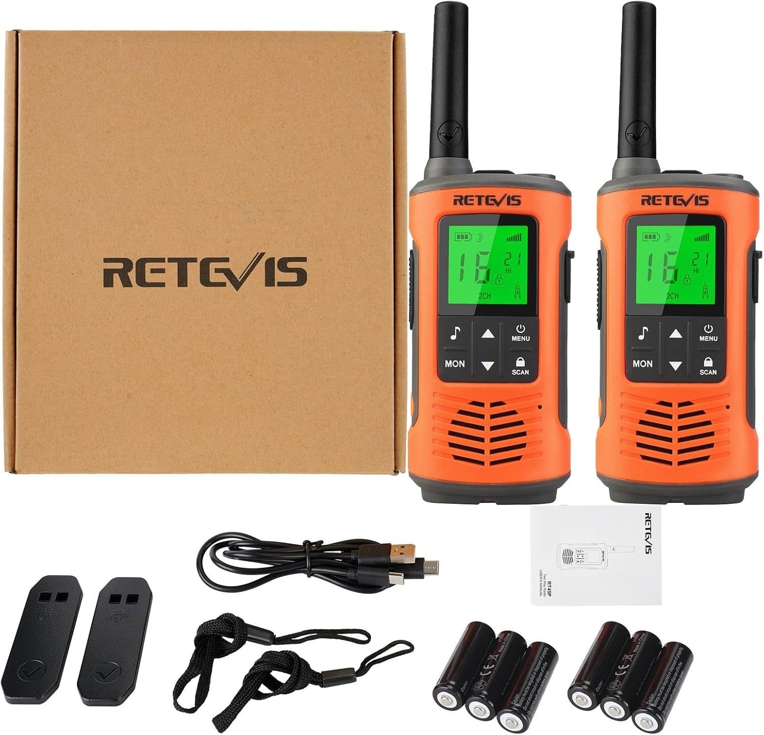 IP67 Waterproof Walkie Talkies PMR446 Rechargeable VOX 16CH 2 Pack
