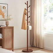 Solid Wood Coat Rack 184cm Freestanding Tree Stand with 8 Hooks Round Base