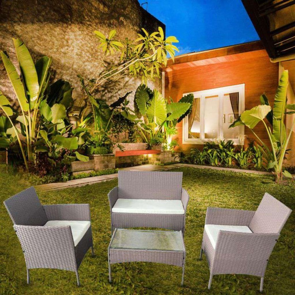 4PC Rattan Garden Furniture Set Outdoor Sofa Chairs Table Patio Set