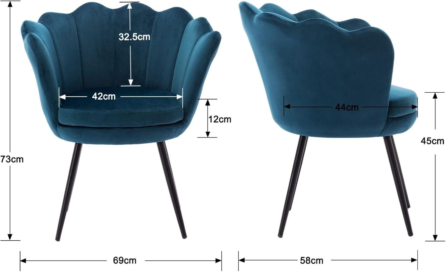 Teal  Velvet Lounge Chair Gold Legs | Petal Back Armchair for Bedroom