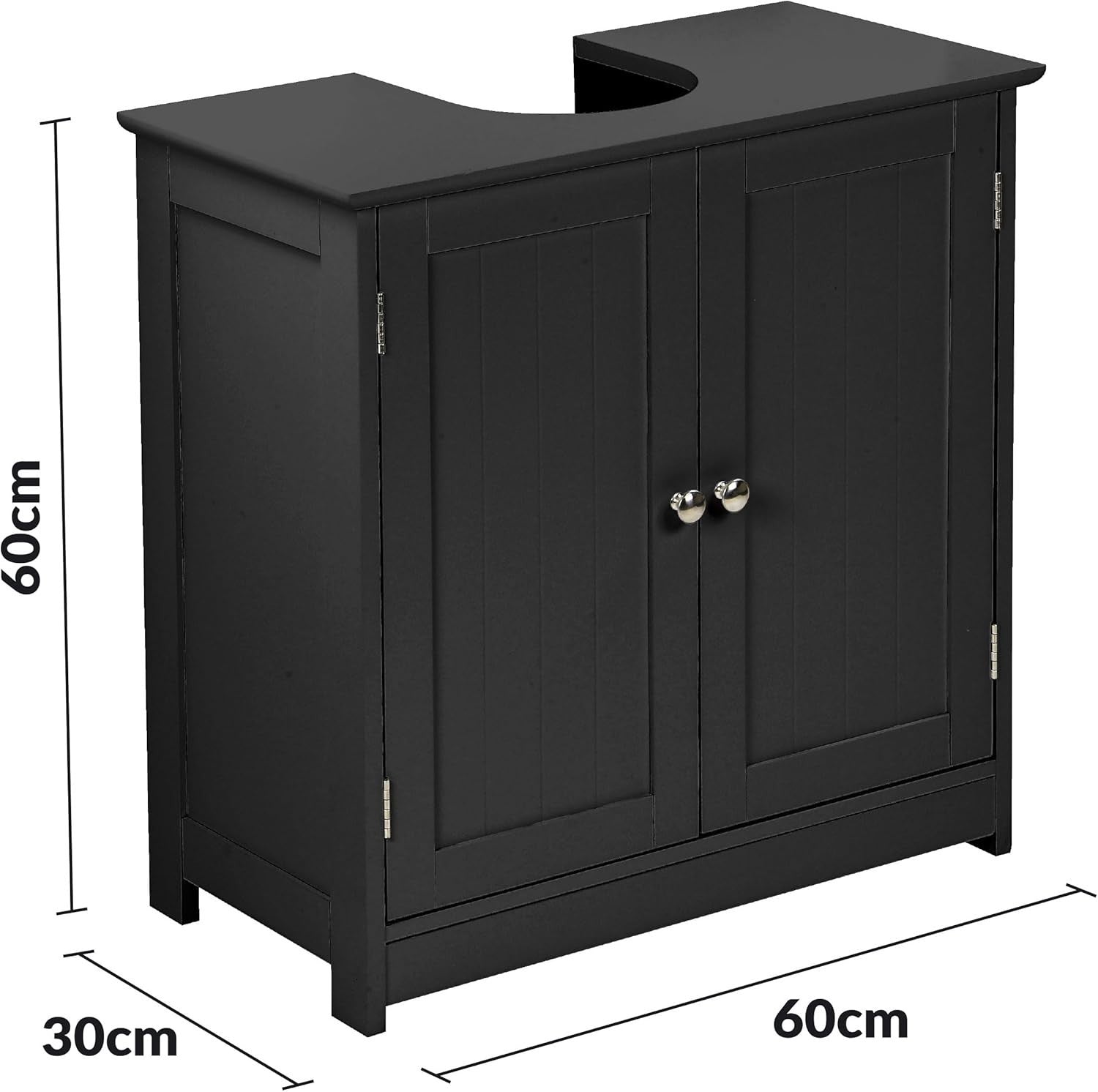 Black Under Sink Bathroom Cabinet 2 Door Storage Cupboard 60x30x60cm
