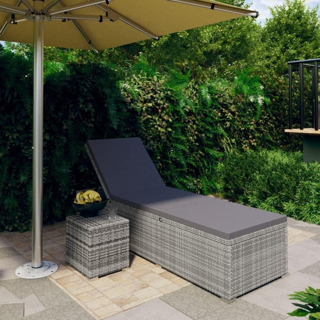 Rattan Reclining Sun Lounger with Cushion & Table Outdoor Garden Set