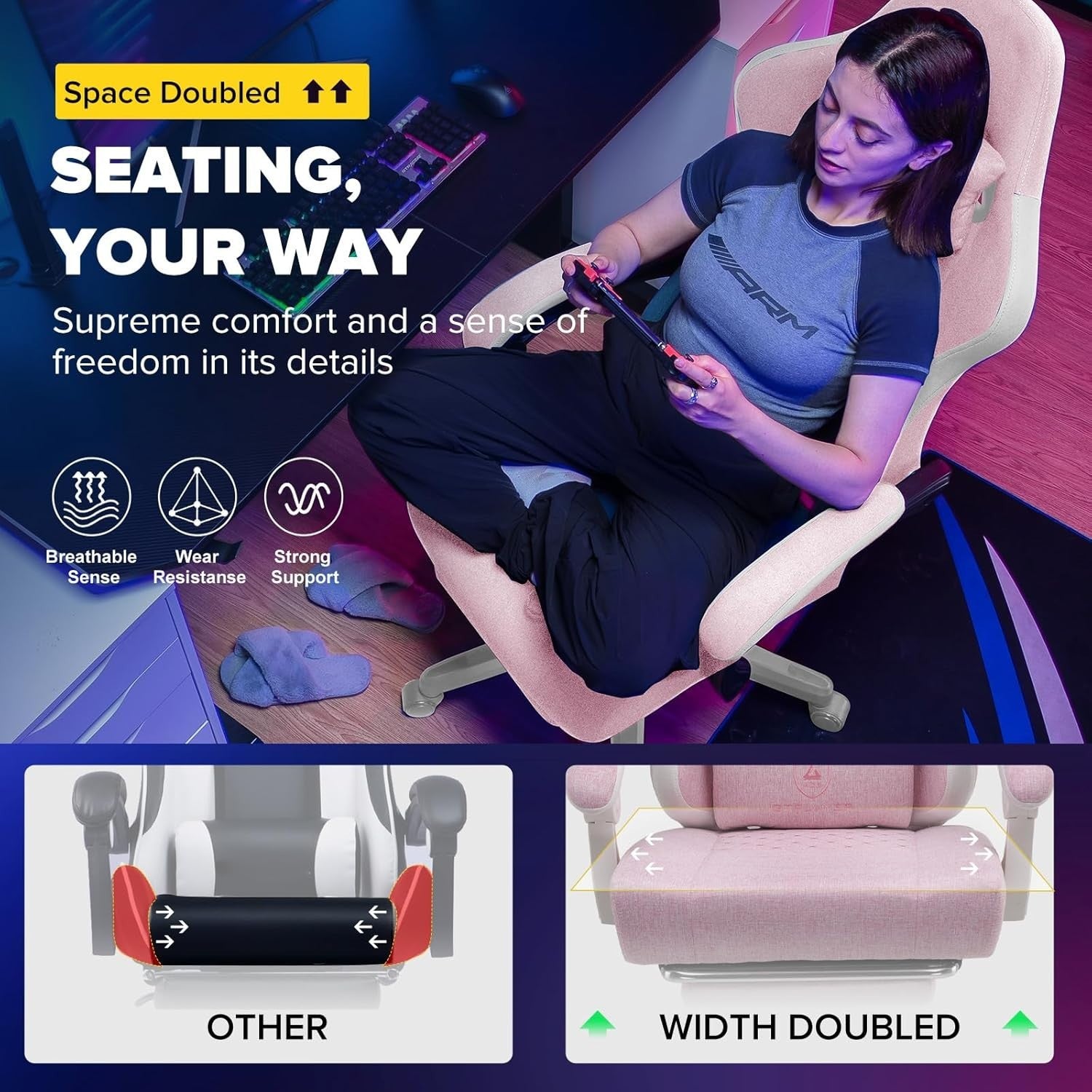 Big & Tall Gaming Chair Pink White Ergonomic Swivel Recliner Footrest 150KG Max
