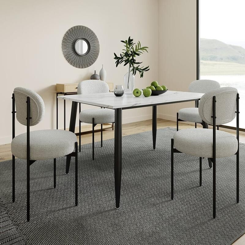 Marble Dining Table Set 120cm with 4 Boucle Chairs Modern Compact Luxe