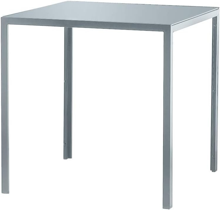Small Modern Grey Glass Dining Table 75cm Square Tempered Metal Frame