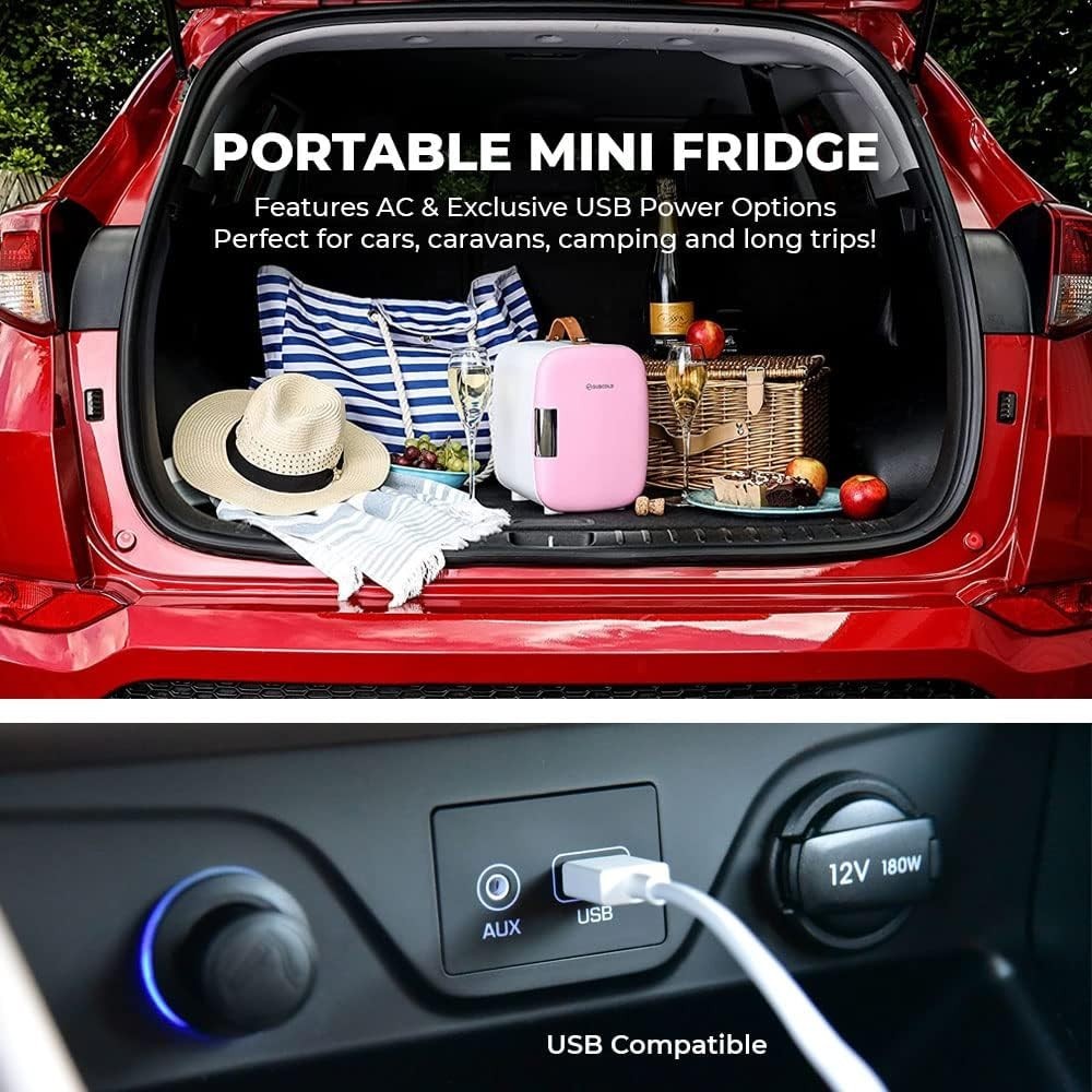 Portable 4L Mini Fridge Small Cooler for Office Bedroom Car Travel Pink