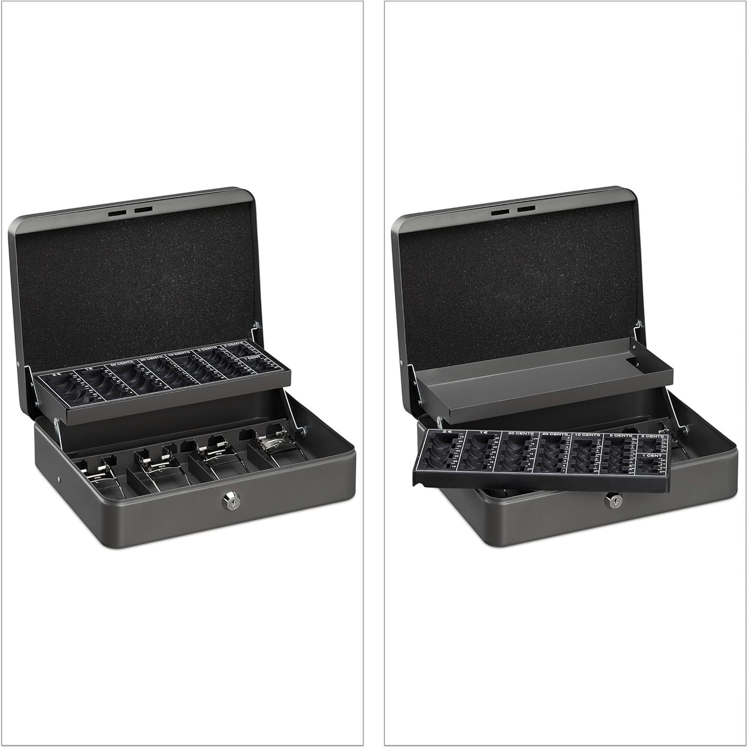 Lockable Cash Box Coin Tray Money Storage Case with Note Compartments