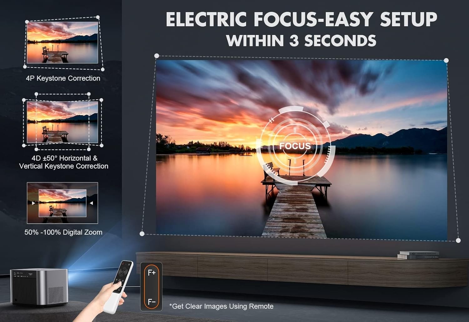 1080P Projector 800 ANSI WiFi 6 Bluetooth Electric Focus 4K