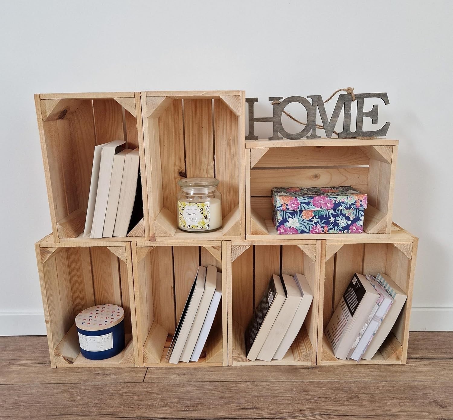 2-Piece Natural Wood Storage Crates Organizer 30x20x15cm Durable