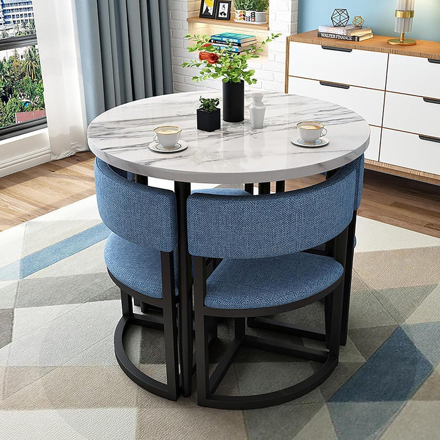 Round Office Meeting Table & 4 Chairs Set Compact 5-Piece Negotiation Desk 80cm