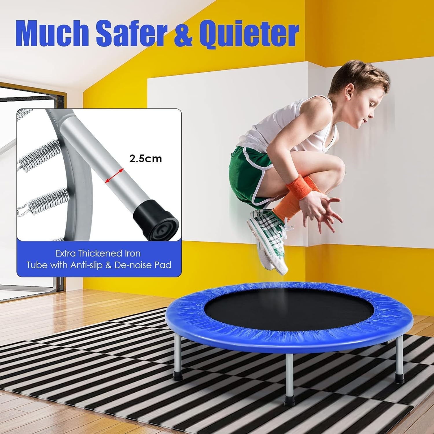 38'' Mini Trampoline Foldable Fitness Rebounder Indoor Outdoor 150KG