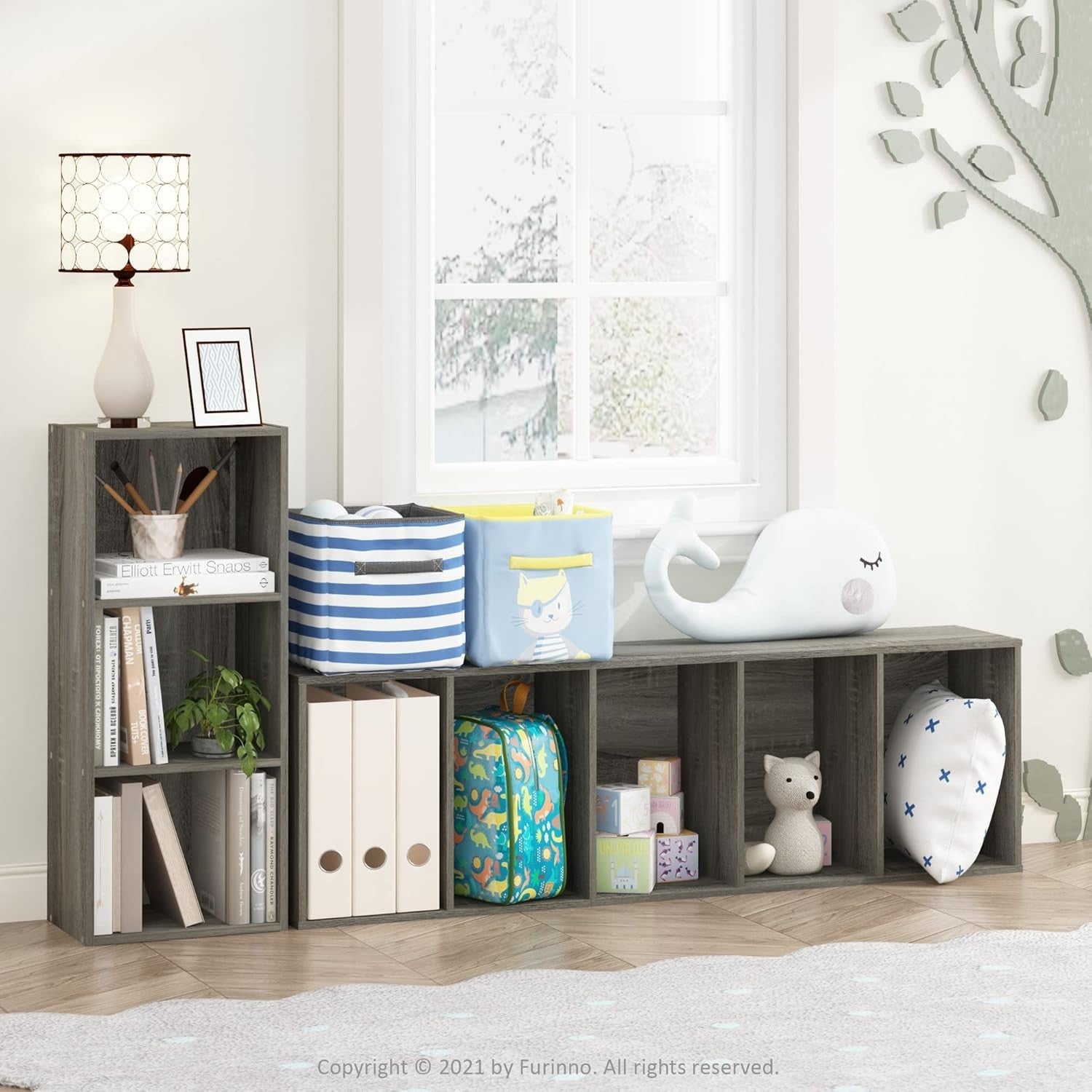 5 Tier Reversible Bookcase Storage Open Shelf Compact Organizer Bookshelf Oak