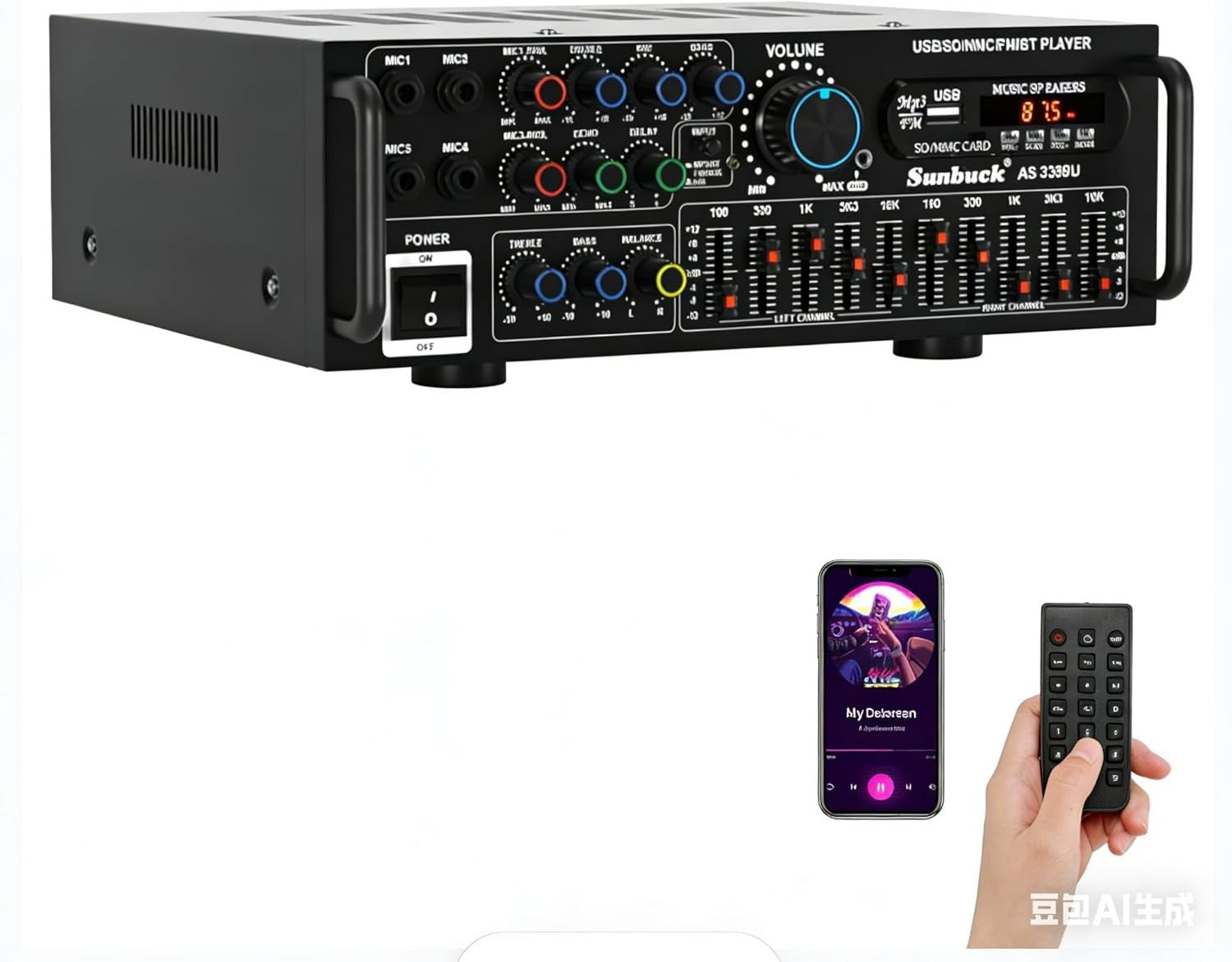 400W Bluetooth HiFi Stereo Amplifier 5 Band EQ 4 Mic Karaoke UK
