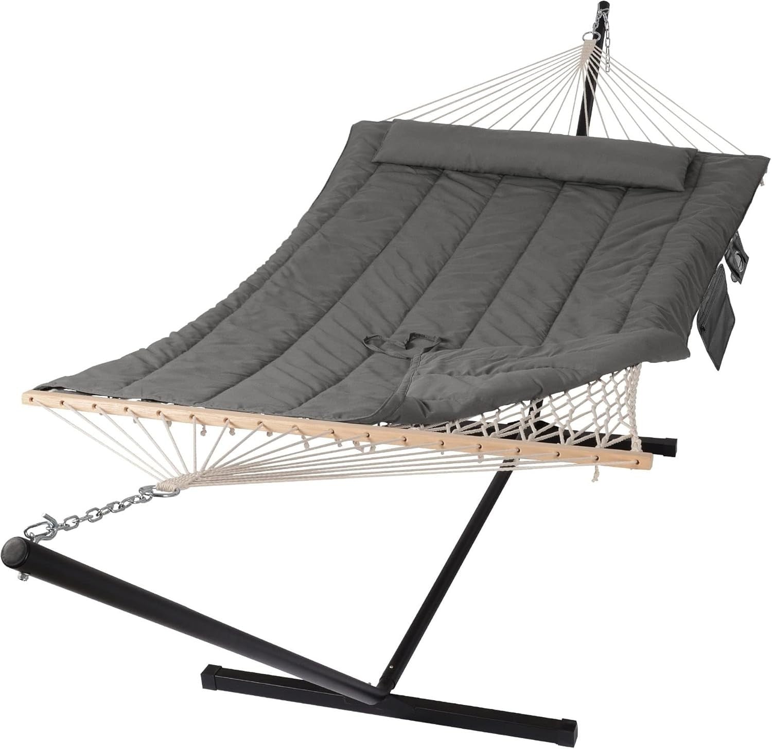 Luxury 2-Person Outdoor Hammock with Stand, Quilted Pad & Pillow – 475lbs