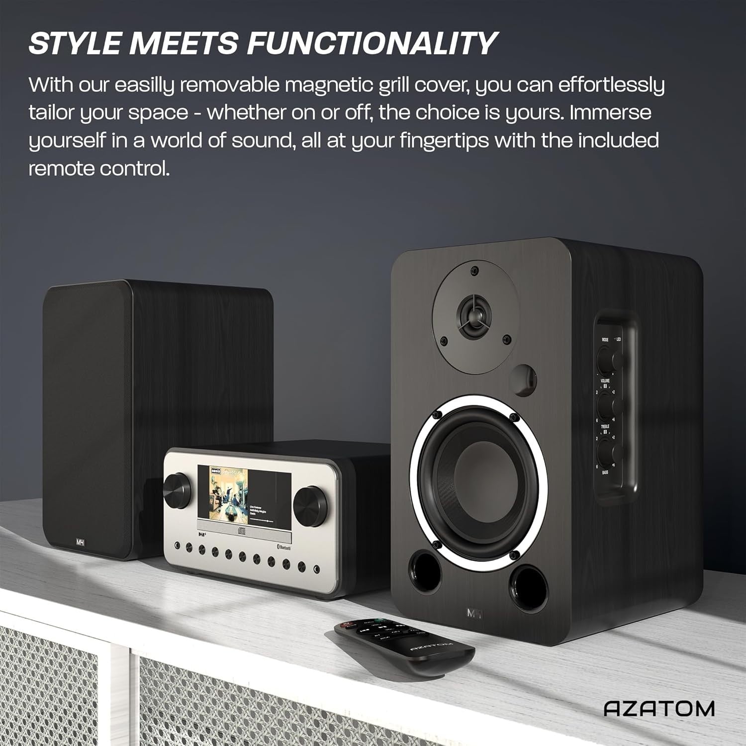 80W Bluetooth Bookshelf Speakers Hi-Res Audio HDMI Optical RCA Wood Finish